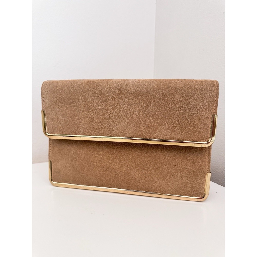Markay Bags Vintage Tan/ Camel Suede Clutch Purse